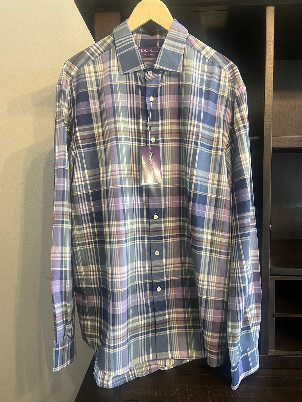 Ralph Lauren Purple Label Navy, Purple & Light Blue Plaid Dress Shirt